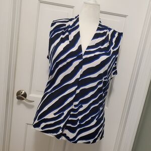 Calvin Klein Animal Print Gathered Neck Sleeveless Knit Top Size XLarge Stretch